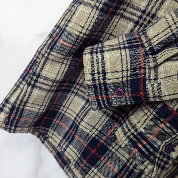 Vintage Wool Shirt Mens Medium Button Up 60's Plaid Brewster West Tan Brown Long - Picture 15 of 16